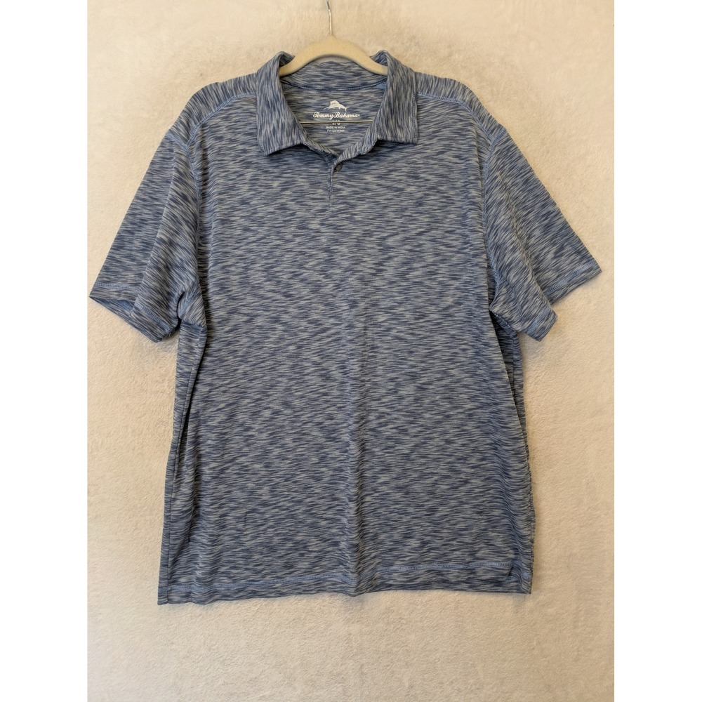 Tommy‎ Bahama Polo Shirt Men's Large Blue Space Dye Marl Short Sleeve Collared